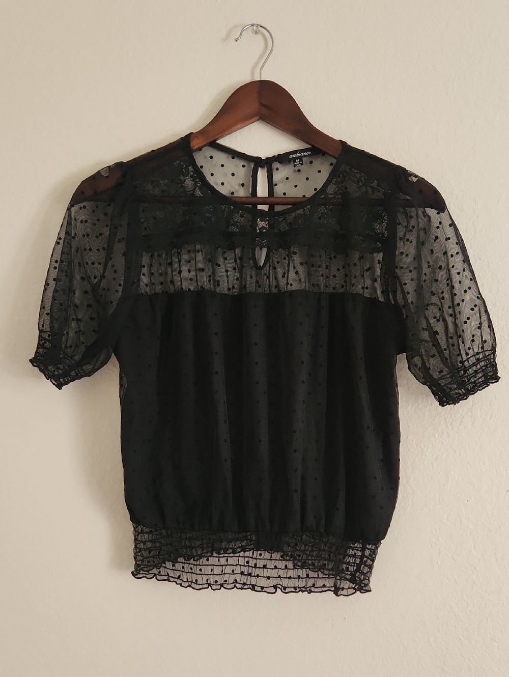 Ambiance Black Sheer Polka Dot Blouse